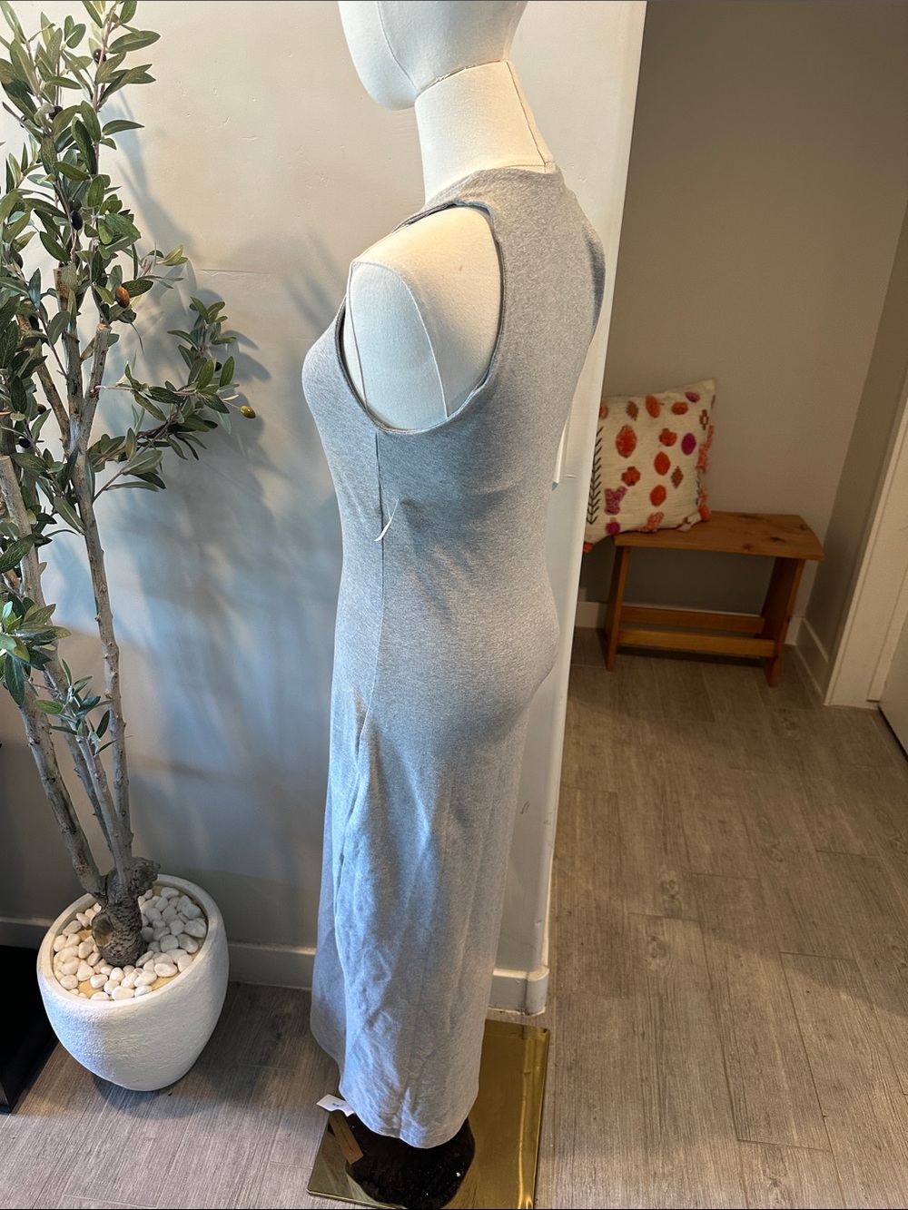 Reformation Bijou Grey Stretch Knit Racerback Midi Dress Minimalist Bodycon New! - Picture 3 of 7